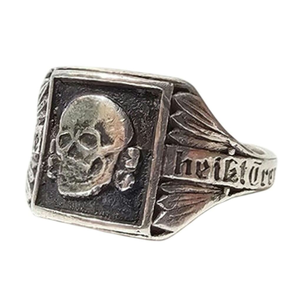 Vintage German Silver 835 DRGM Skull Ring Meine Ehre Heisst Treue Sz 11